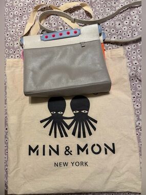 Min & Mon Leather Crossbody - Gray, White, Blue, Pink, Orange Accents